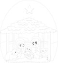 Outlined A Christmas Nativity Scene With Baby Jesus, Mary, Joseph, And Animals Royalty Free Stock Photo