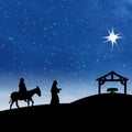 Nativity Jesus birth with star on blue night scene