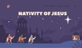 Nativity of Jesus Landing Page Template. Magi Riding Camels Follow A Star Through The Night To Baby Jesus Biblical Scene Royalty Free Stock Photo