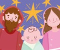 Nativity, manger cute holy family together cartoon Royalty Free Stock Photo