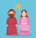 Nativity, manger cute holy mary and joseph cartoon