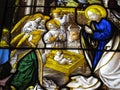 The Nativity medieval 16th century stained glass w Royalty Free Stock Photo