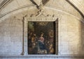 Nativity painting titled `Adoration of the Shepherds` in the refectory of the Jeronimos Monastery in Lisbon, Portugal.