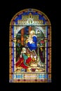 Nativity Scene, Adoration of the Magi, stained glass window Church of Sainte-Famille Cap-Sante, Quebec