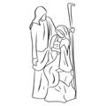 Nativity Scene of baby Jesus in arm of Mary with Joseph vector illustration sketch doodle hand drawn with black lines isolated on Royalty Free Stock Photo