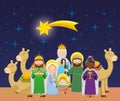 Nativity scene with baby jesus cartoon. vector Royalty Free Stock Photo