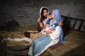 Nativity scene in a barn Royalty Free Stock Photo