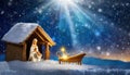 Nativity Scene - Birth Of Jesus Christ In Snowy Night And Starry Sky Royalty Free Stock Photo