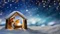 Nativity Scene - Birth Of Jesus Christ In Snowy Night And Starry Sky Royalty Free Stock Photo