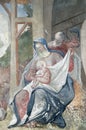 Nativity Scene, Birth of Jesus, fresco on the ceiling of the St John the Baptist church in Zagreb, Croatia
