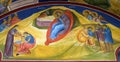 Nativity Scene, Birth of Jesus, fresco in the Church of Saint Paraskeva of the Balkans near Saint Naum Monastery, Ohrid