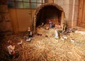 Nativity scene. Birth of Jesus. Maria, Joseph and newborn Jesus on the hay. Royalty Free Stock Photo