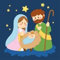 Nativity scene cartoon kawaii Starry Night Vector Royalty Free Stock Photo