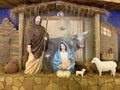 Nativity scene - Christ Born, Mary and Joseph. Street decoration on the eve of Christmas. The scene of the birth of Jesus with Royalty Free Stock Photo