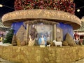 Nativity scene - Christ Born, Mary and Joseph. Street decoration on the eve of Christmas. The scene of the birth of Jesus with Royalty Free Stock Photo