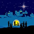 Nativity scene. Christmas. Bethlehem. Mary, Joseph and small Jesus. The shepherds and the wise men came to worship Jesus.