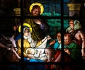 Nativity Scene at Christmas - Stained Glass Royalty Free Stock Photo