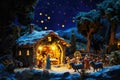 A nativity scene featuring a manger with a baby Jesus, representing the traditional biblical story of the birth of Christ, A