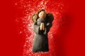 Nativity scene.  figures with red background Royalty Free Stock Photo