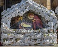 Nativity scene in the front from the church, creche, or crib, is a depiction of the birth of Jesus Royalty Free Stock Photo