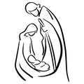 Nativity Scene With Holy Family Vector Illustration Sketch Doodle Hand Drawn With Black Lines Isolated On White Background.
