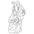 Nativity scene of Joseph with cane and Mary holding baby Jesus vector illustration sketch doodle hand drawn with black lines Royalty Free Stock Photo