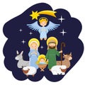 Nativity scene cartoon in the night Royalty Free Stock Photo