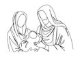 Nativity scene one line drawing vector illustration. Biblical stories, Joseph, virgin Mary with Jesus Christ in her arms Royalty Free Stock Photo
