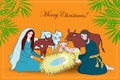 Nativity scene with saint family and animals. Royalty Free Stock Photo