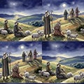 Nativity Scene Shepherds Under Starry Night Royalty Free Stock Photo