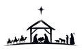 Nativity scene silhouette Jesus in manger, shepherd and wise men