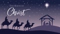 Nativity scene - silhouette Jesus in manger, wisemen and Bethlehem star