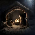 The nativity scene St. Mary with St. Joseph and the baby Jesus, with animals around. The Christmas star as a symbol of the birth Royalty Free Stock Photo