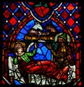 Nativity Scene Stained Glass in Tours Cathedral Royalty Free Stock Photo