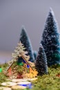 Nativity scene and trees in the presepio Royalty Free Stock Photo