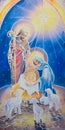 Nativity scene watercolors painted Royalty Free Stock Photo