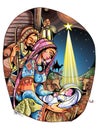Nativity scenes with the radiant baby Jesus in the manger