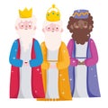 Nativity, three wise kings characters manger cartoon