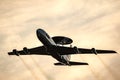 NATO Boeing E-3 Sentry AWACS radar plane performing a low-pass at the Sanice Sunset Airshow. Belgium - September 13, 2019 Royalty Free Stock Photo