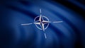 NATO flag. Animation close-up of waving canvas of blue fabric with white symbol in center. Symbol with white four-beam