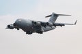 NATO Heavy Airlift Wing HAW SAC Boeing C-17A Globemaster 02 transport plane arrival and landing for RIAT Royal International Air Royalty Free Stock Photo