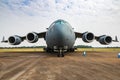 NATO Heavy Airlift Wing HAW SAC Boeing C-17A Globemaster 02 transport plane static display at RIAT Royal International Royalty Free Stock Photo