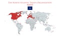 NATO North Atlantic Treaty Organization countries presented in red color on world map illustration