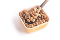 Natto. Fermented soybeans into a spoon