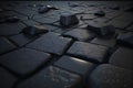 Natural abstract background of black anthracite stone tiles on the floor