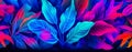 natural abstraction background banner leaves neon colors. Generative AI