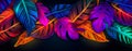 natural abstraction background banner leaves neon colors. Generative AI