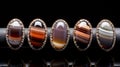 Natural Agate And Diamond Ring With Horizontal Stripes