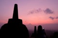 Natural amazing sunrise view at Borobudur Buddhist temple, great religious architecture in Magelang, Central Java, Indonesia. Royalty Free Stock Photo