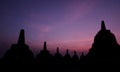 Natural amazing sunrise view at Borobudur temple, great religious architecture in Magelang, Central Java, Indonesia. Royalty Free Stock Photo